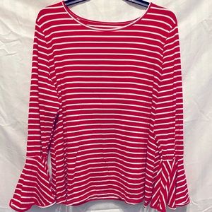Red/white stripe long sleeve blouse